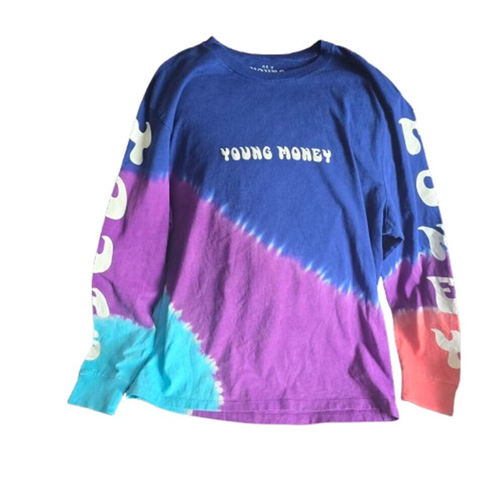 AEX x Young Money Tie-Dye Long Sleeve Shirt | Colorblock Streetwear Tee Size L